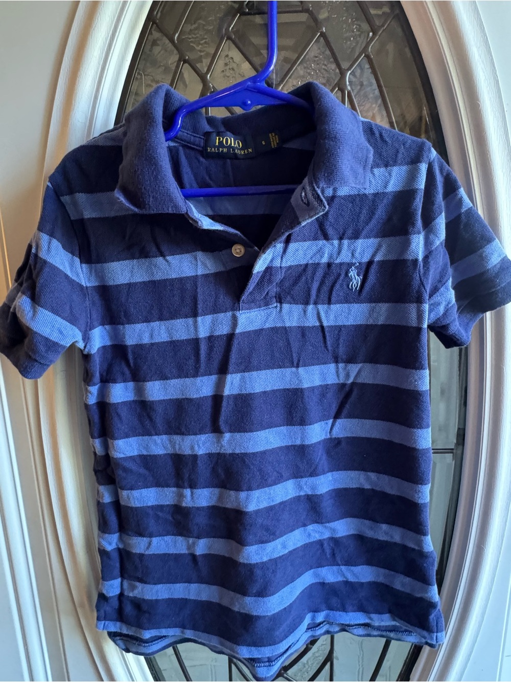 Polo Ralph Lauren Boys Size 6 Navy Blue Striped Polo Shirt